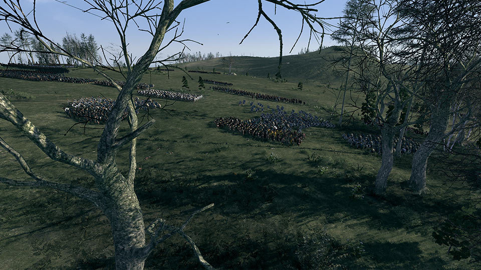 Des détachements d'infanterie du Wessex (anglais) et de Gwined (gallois) se livrent une lutte sans merci sur un coteau de l'île de Man.